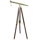 Telescopio in ottone su treppiede in legno e ottone